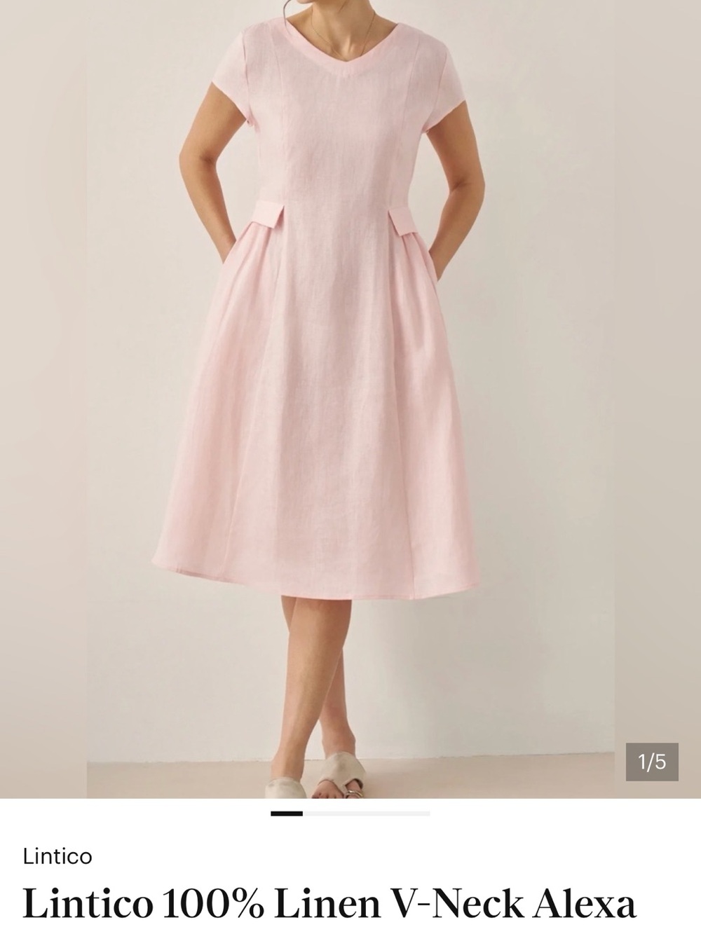 Lintico Pink V-Neck Linen Midi Dress